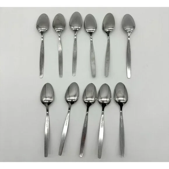 Vintage Spoons World Stainless Steel Taiwan Textured Soup Teaspoon 70s 15 Pieces - Picture 4 of 9